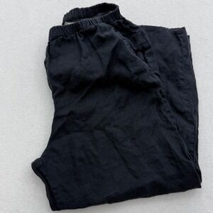 FLAX Black 100% Linen Wide Leg Cropped Pants Women's Size M Medium Casual